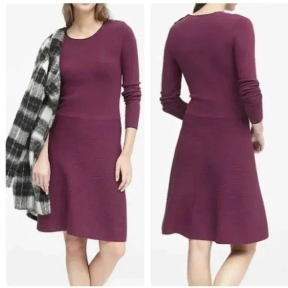 Banana Republic | Plum Ponte Button Shoulder Sweater Dress A-Line Size Small S - Picture 1 of 13